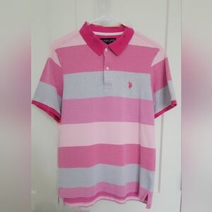 U.S. Polo Assn. Men's Polo in Pink and Gray Stripes